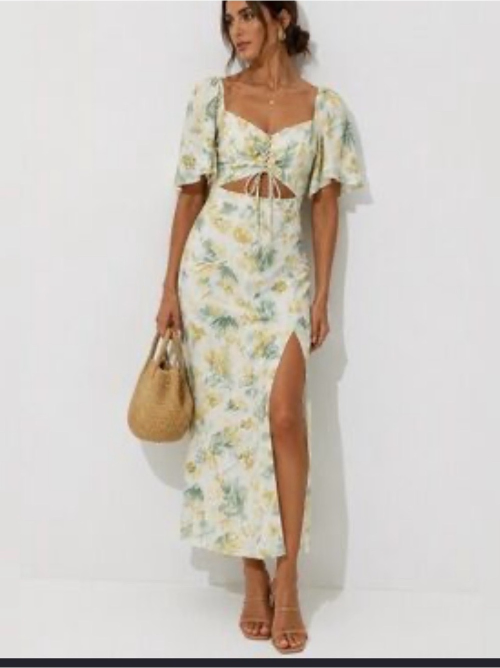 Zara Floral Midi Dress with Flutter Sleeves